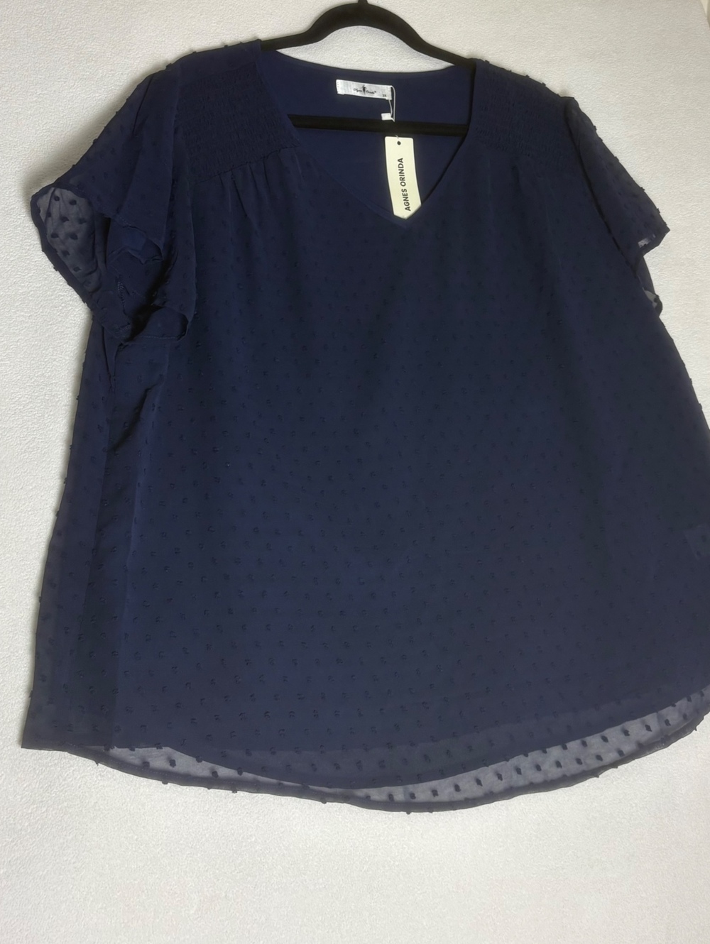 Agnes Orinda Navy Blue Textured V-Neck Blouse Size 2X